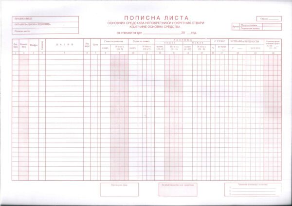 popisna lista osnovnih sredstava